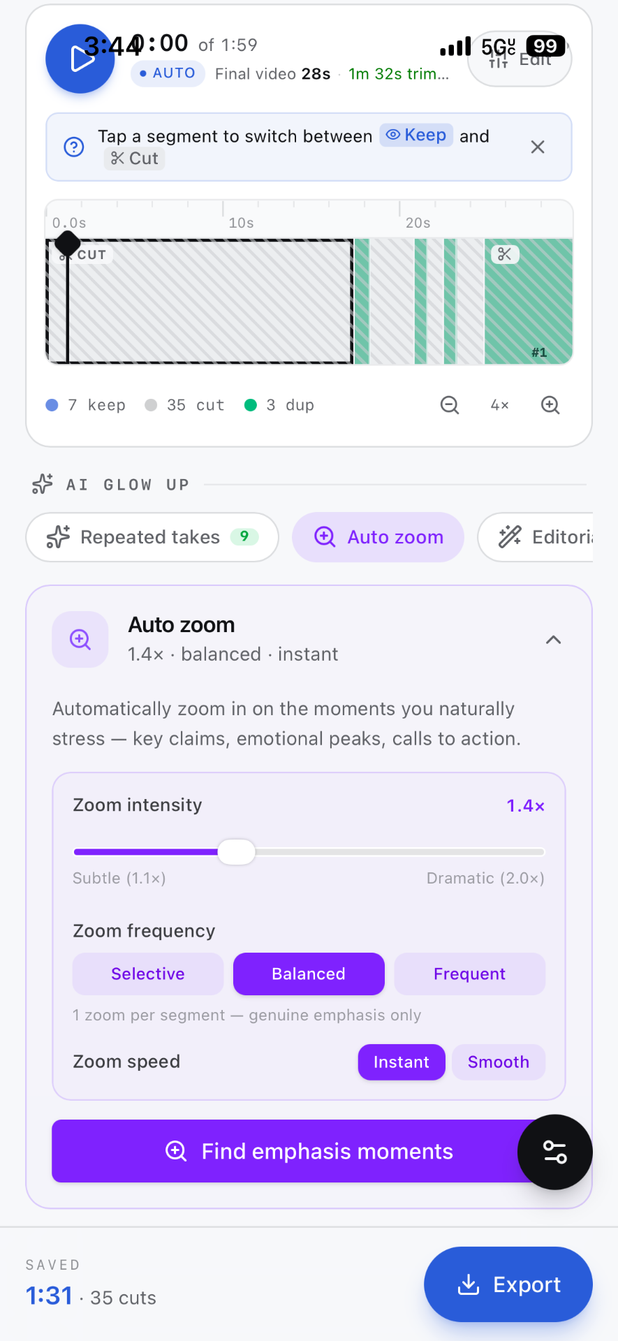 Old mobile editor UI